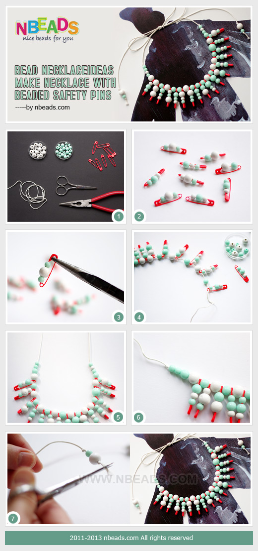 bead necklace ideas-make necklace with beaded safety pins